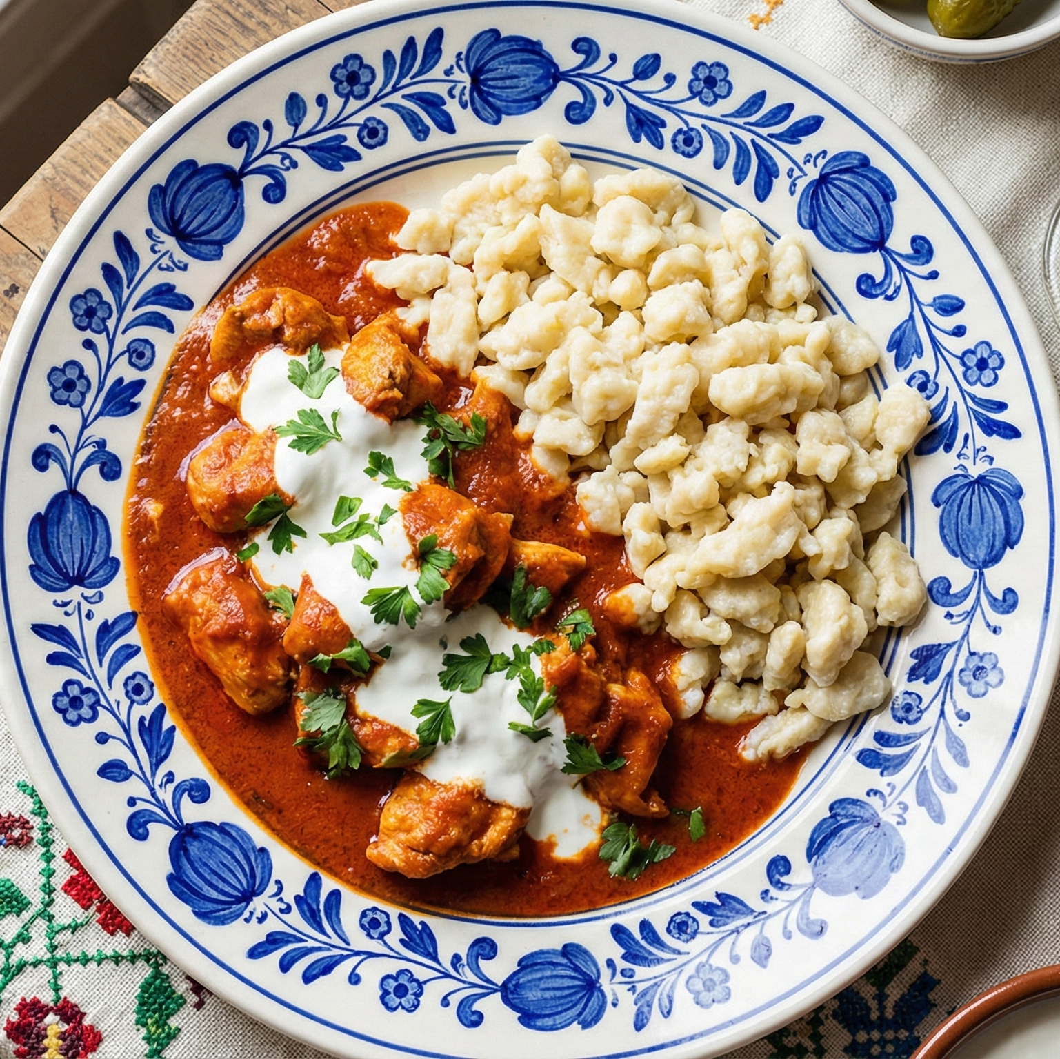 Chicken Paprikash with Handmade Dumplings - Csirkepaprikás Galuskával