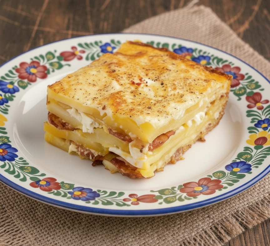 Hungarian Farmer's Cheesy Scalloped Potatoes - Tanyasi Sajtos Rakott Krumpli